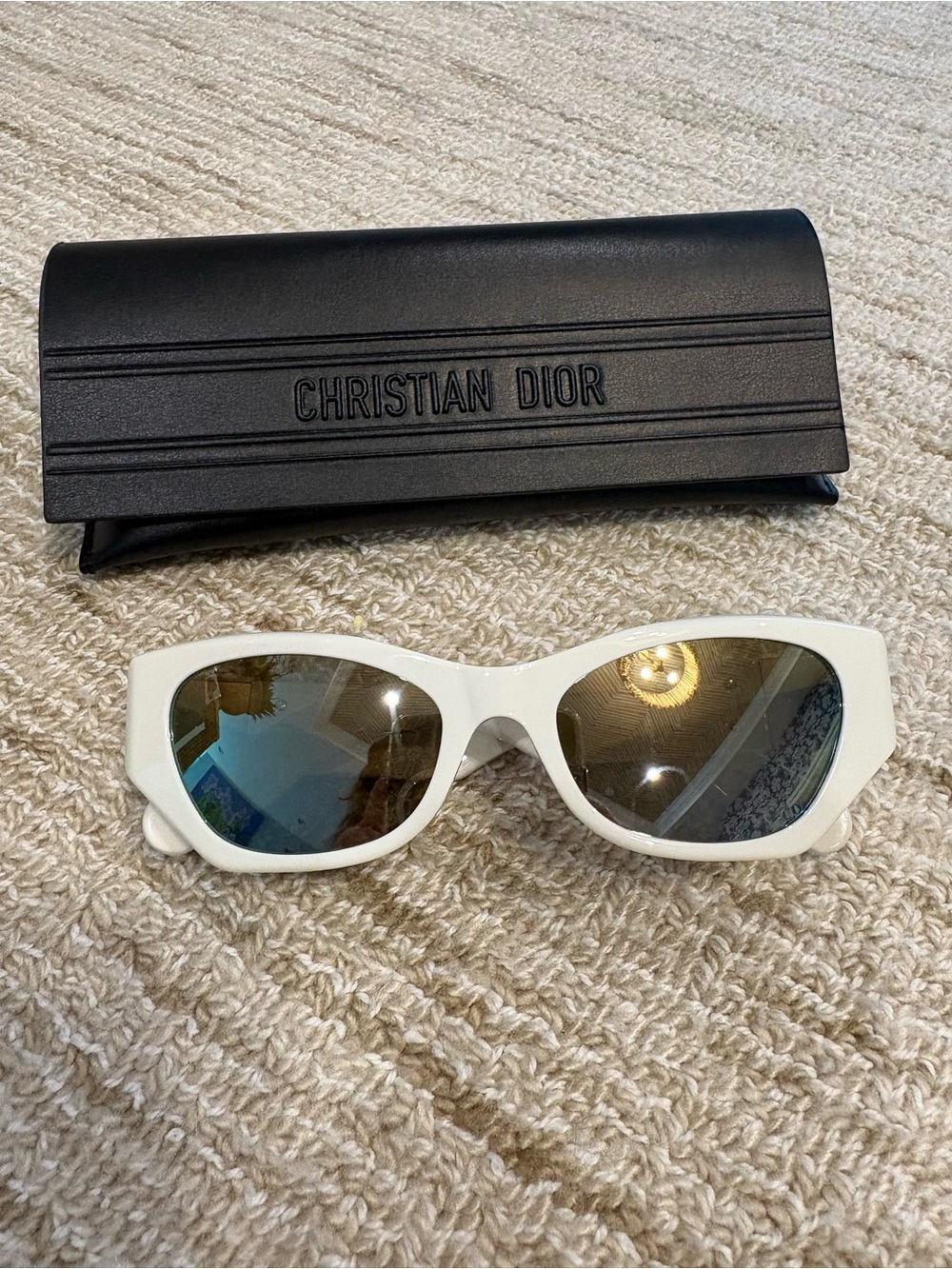 Dior White Cat-Eye Sunglasses with Mirrored Lenses